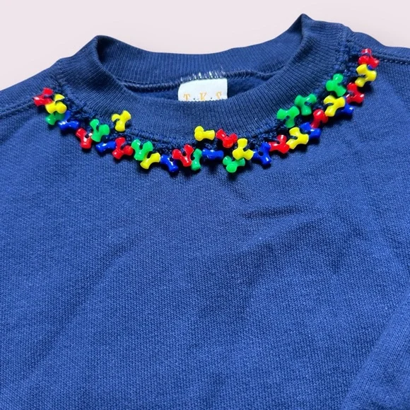 Vintage Baby TKE Basics Navy Blue Crewneck Sweatshirt Beaded Collar Size 18 Mon - Picture 4 of 10
